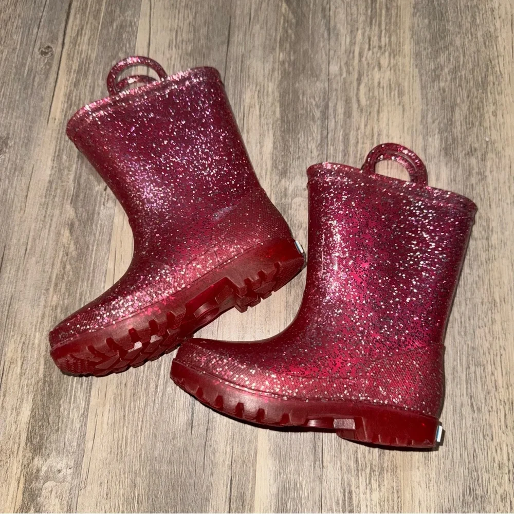 Glittery Pink Kids Rain Boots